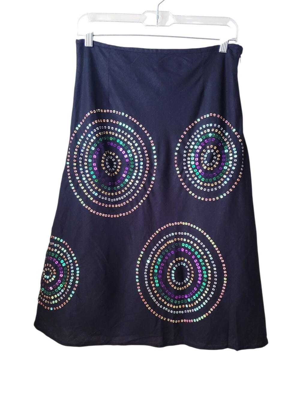 Vintage Edward Black Linen Sequins Midi Skirt
